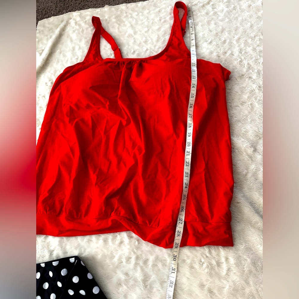 NWT- YONIQUE Tummy Control Bathing Suit Blouson Tankini Swimsuit-Red Dot - Picture 14 of 15